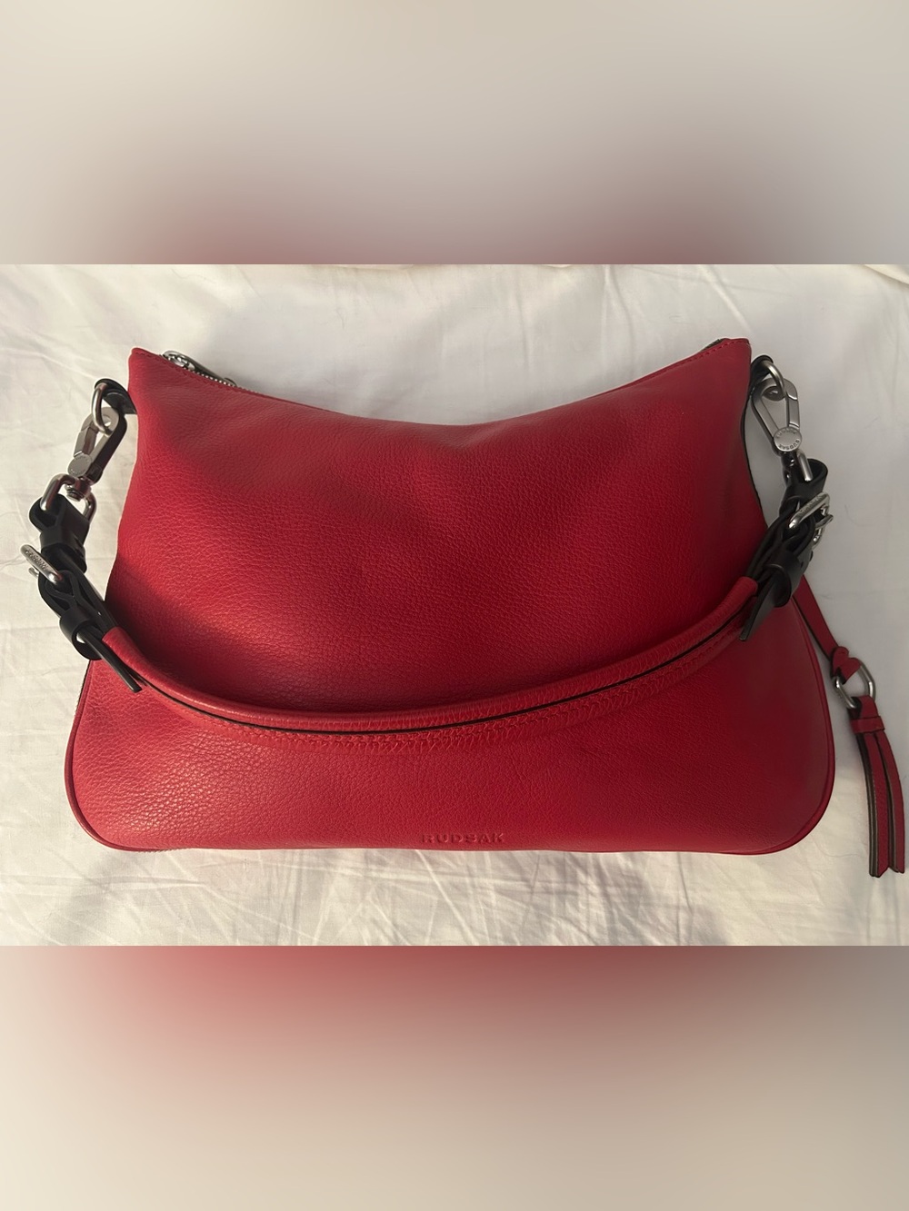 NWT RUDSAK ROBYN S Leather Shoulder Bag, Optic WHITE and Black